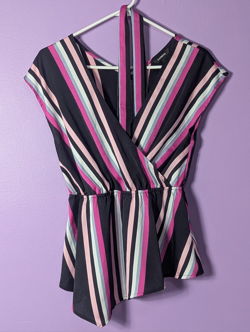 Express Top Women's Striped Small, Black, Pink.